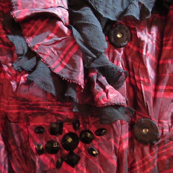 ALBERTO MAKALI Vintage Top Jacket Blouse Ruffles Crinkle 90s Unicorn Label Large - Picture 11 of 14